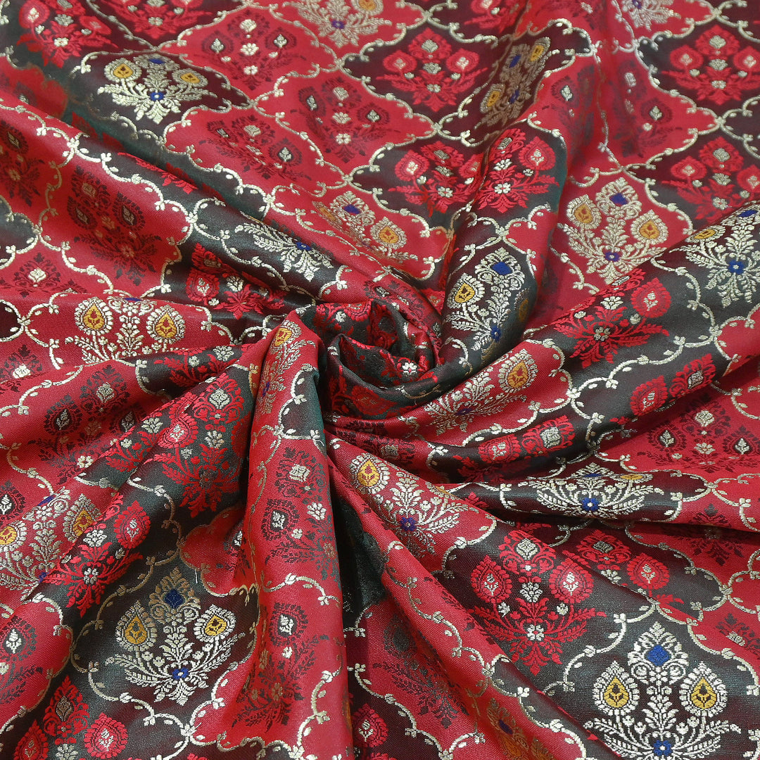 Premium Mashru Silk Mina Zari Jaal Brocade Fabric | Traditional Banarasi Meena Zari Weaving | MAS375-7