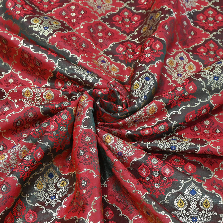Premium Mashru Silk Mina Zari Jaal Brocade Fabric | Traditional Banarasi Meena Zari Weaving | MAS375-7