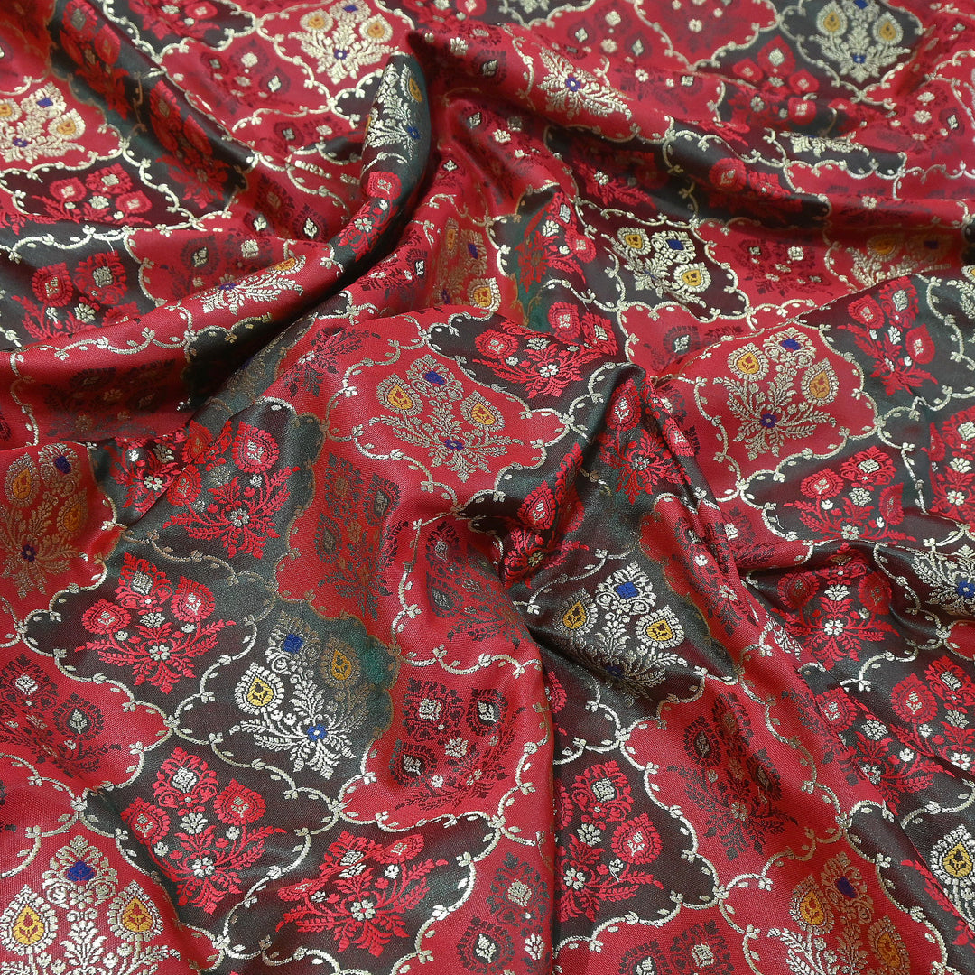 Premium Mashru Silk Mina Zari Jaal Brocade Fabric | Traditional Banarasi Meena Zari Weaving | MAS375-7