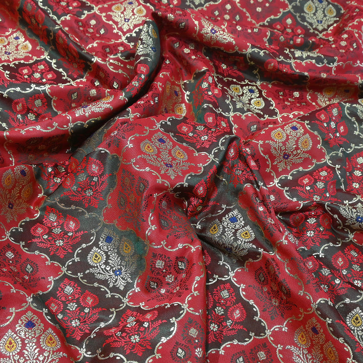 Premium Mashru Silk Mina Zari Jaal Brocade Fabric | Traditional Banarasi Meena Zari Weaving | MAS375-7