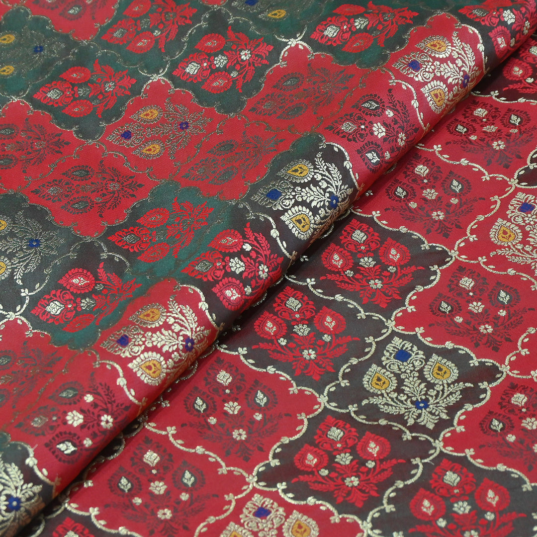 Premium Mashru Silk Mina Zari Jaal Brocade Fabric | Traditional Banarasi Meena Zari Weaving | MAS375-7