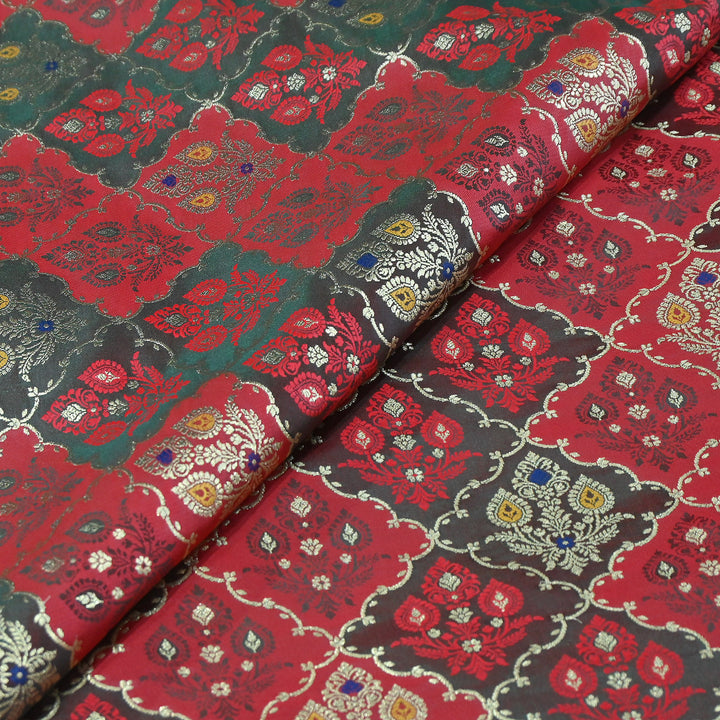 Premium Mashru Silk Mina Zari Jaal Brocade Fabric | Traditional Banarasi Meena Zari Weaving | MAS375-7