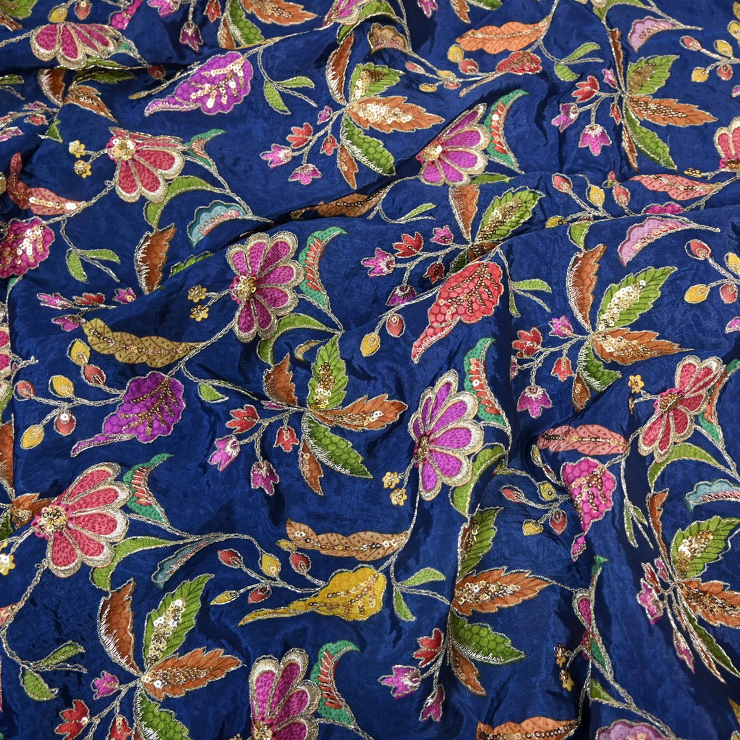 Beautiful Designer Crepe Position Prints, Zari & Sequin Embroidery Fabrics