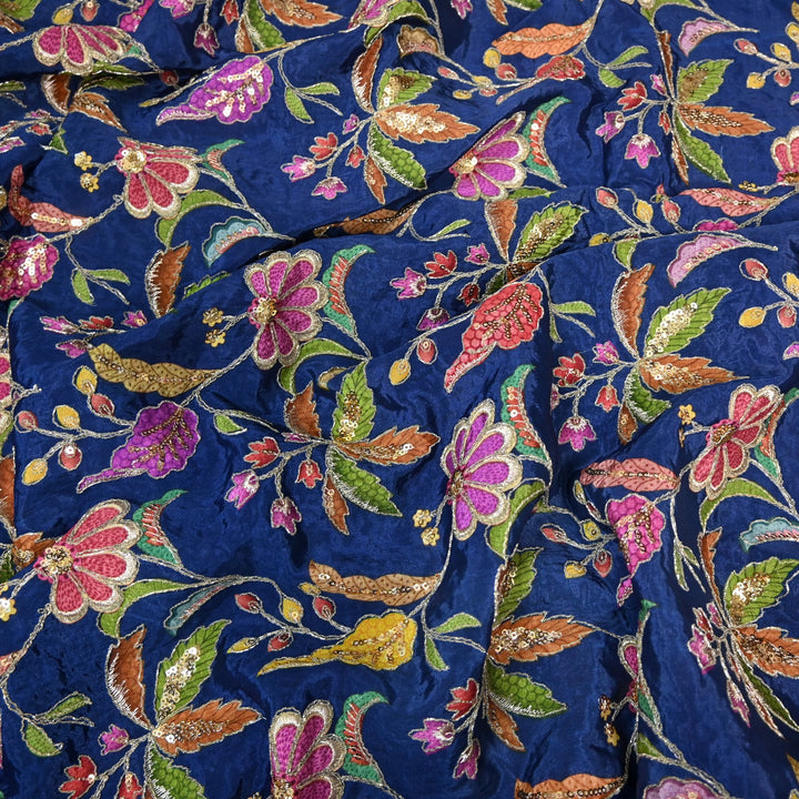 Beautiful Designer Crepe Position Prints, Zari & Sequin Embroidery Fabrics