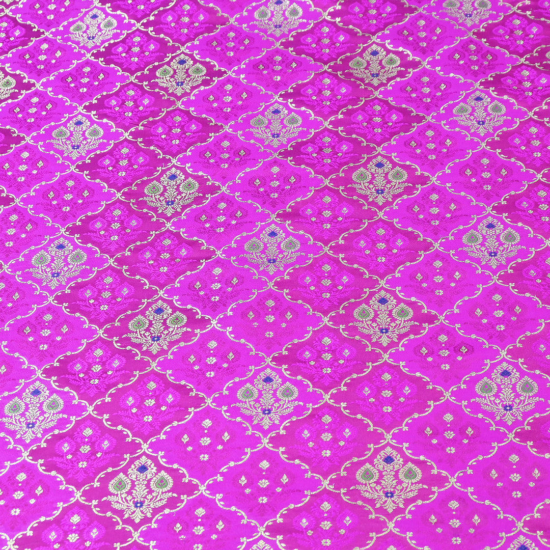 Premium Mashru Silk Mina Zari Jaal Brocade Fabric | Traditional Banarasi Meena Zari Weaving | MAS375-8