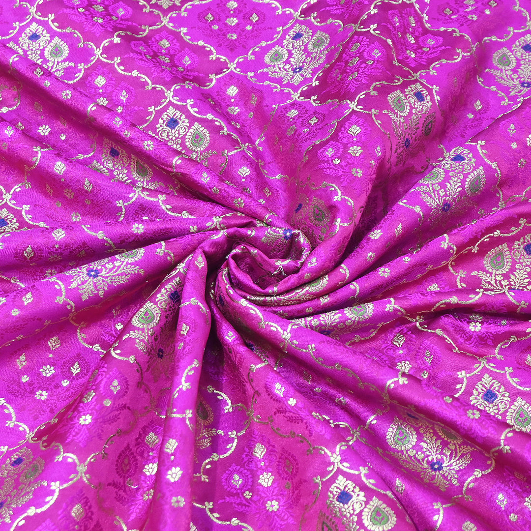 Premium Mashru Silk Mina Zari Jaal Brocade Fabric | Traditional Banarasi Meena Zari Weaving | MAS375-8