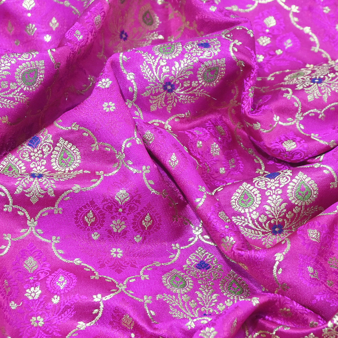 Premium Mashru Silk Mina Zari Jaal Brocade Fabric | Traditional Banarasi Meena Zari Weaving | MAS375-8