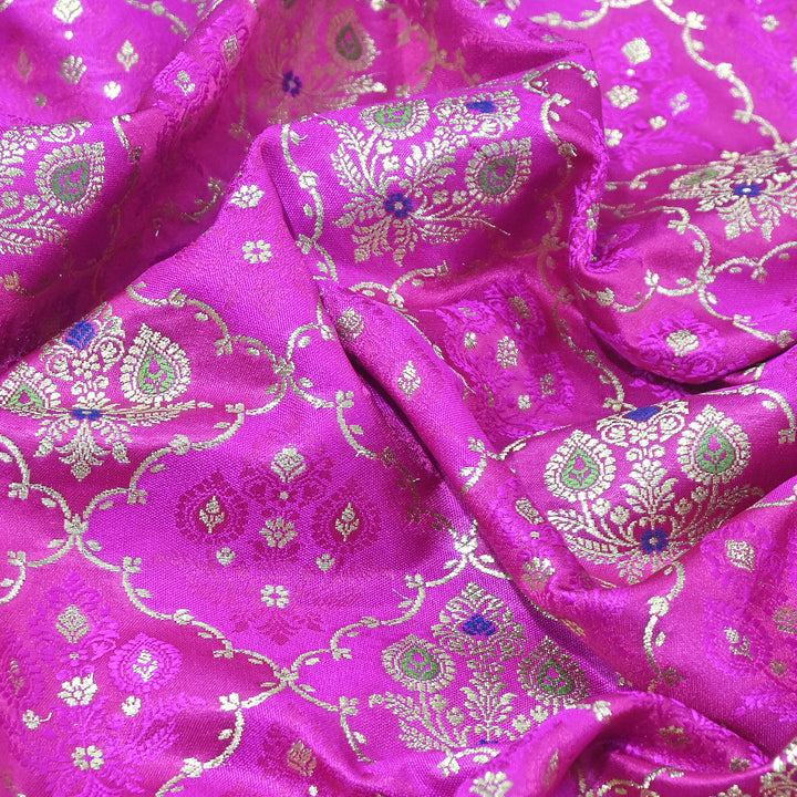Premium Mashru Silk Mina Zari Jaal Brocade Fabric | Traditional Banarasi Meena Zari Weaving | MAS375-8