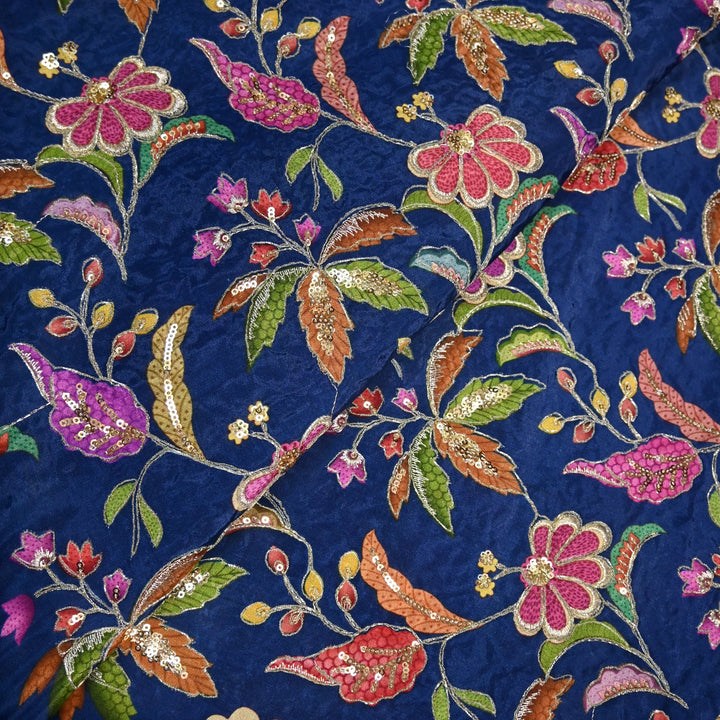 Beautiful Designer Crepe Position Prints, Zari & Sequin Embroidery Fabrics