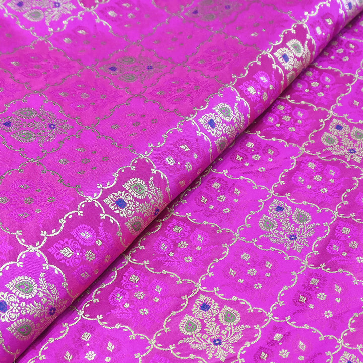 Premium Mashru Silk Mina Zari Jaal Brocade Fabric | Traditional Banarasi Meena Zari Weaving | MAS375-8