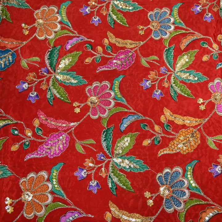 Beautiful Designer Crepe Position Prints, Zari & Sequin Embroidery Fabrics