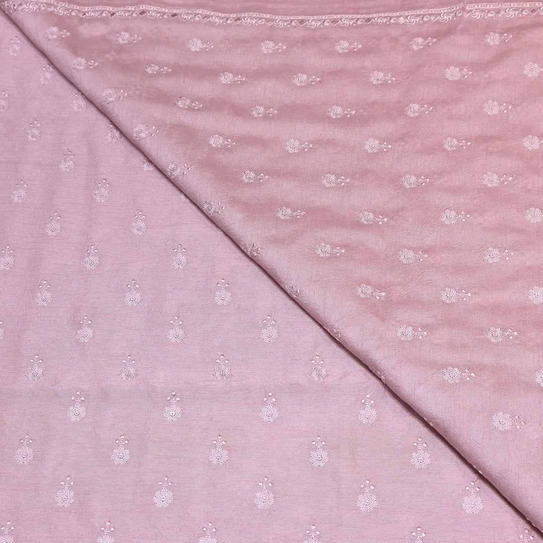 Blush Pink Color Bamberg Raw Silk Thread Embroidery Fabric- GP3819-9