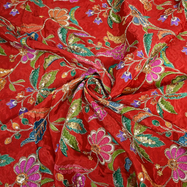 Beautiful Designer Crepe Position Prints, Zari & Sequin Embroidery Fabrics