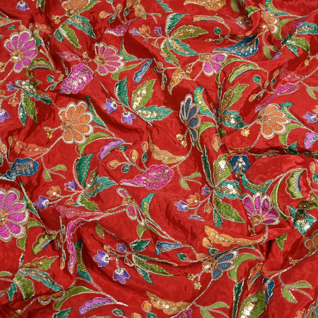 Beautiful Designer Crepe Position Prints, Zari & Sequin Embroidery Fabrics