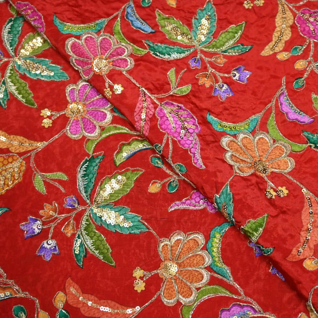 Beautiful Designer Crepe Position Prints, Zari & Sequin Embroidery Fabrics