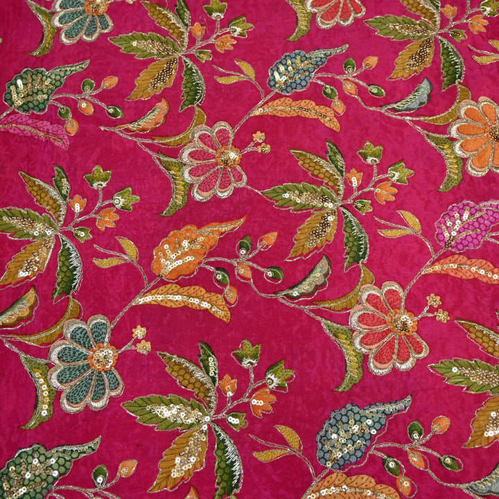 Beautiful Designer Crepe Position Prints, Zari & Sequin Embroidery Fabrics