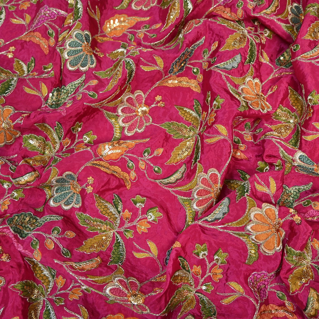 Beautiful Designer Crepe Position Prints, Zari & Sequin Embroidery Fabrics