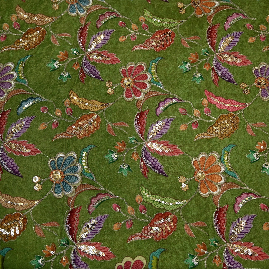 Beautiful Designer Crepe Position Prints, Zari & Sequin Embroidery Fabrics