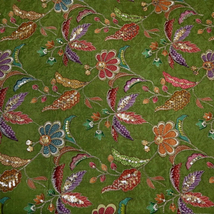 Beautiful Designer Crepe Position Prints, Zari & Sequin Embroidery Fabrics
