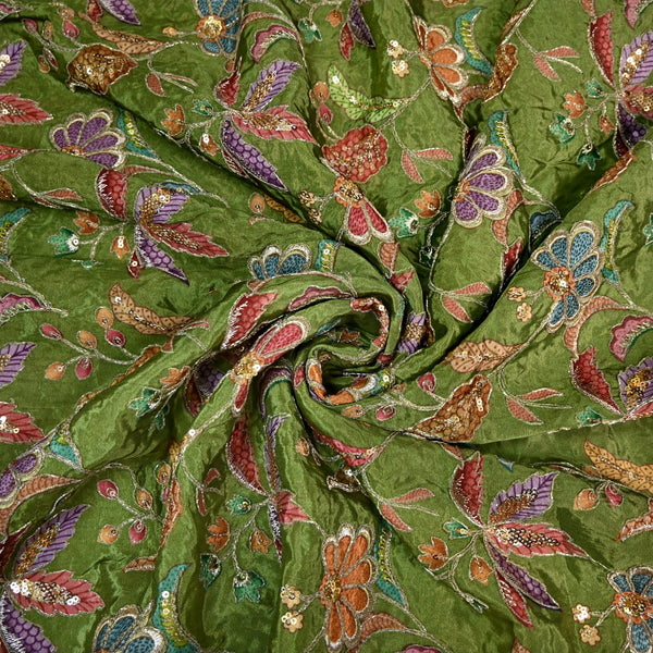 Beautiful Designer Crepe Position Prints, Zari & Sequin Embroidery Fabrics