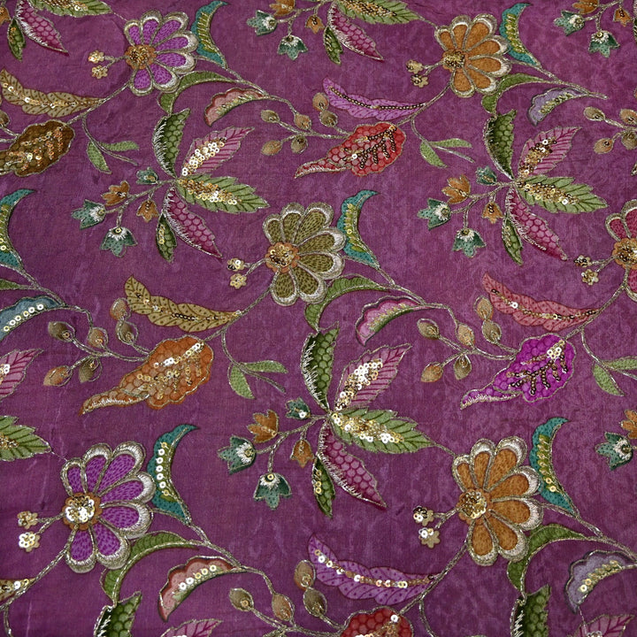 Beautiful Designer Crepe Position Prints, Zari & Sequin Embroidery Fabrics