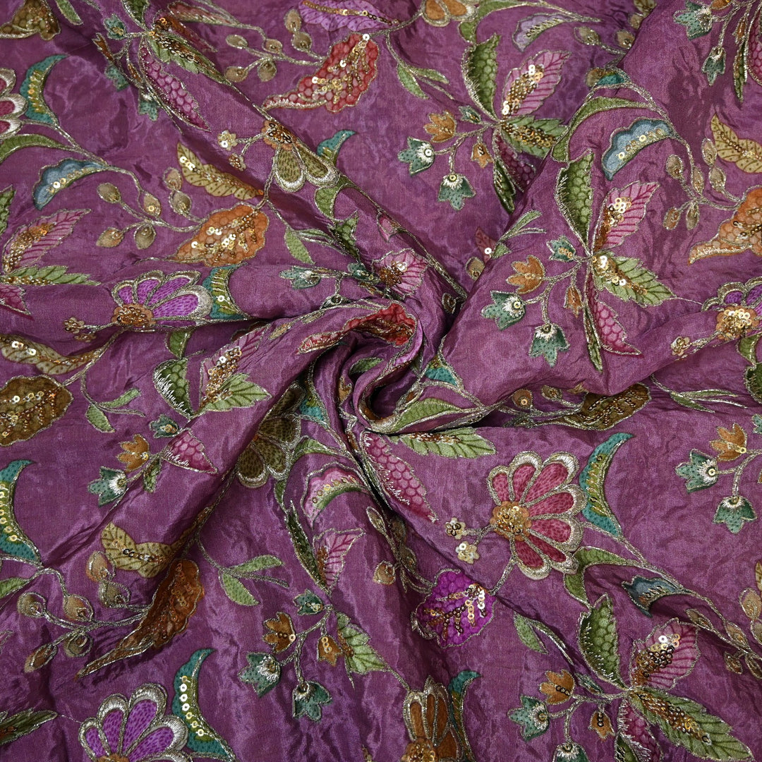 Beautiful Designer Crepe Position Prints, Zari & Sequin Embroidery Fabrics