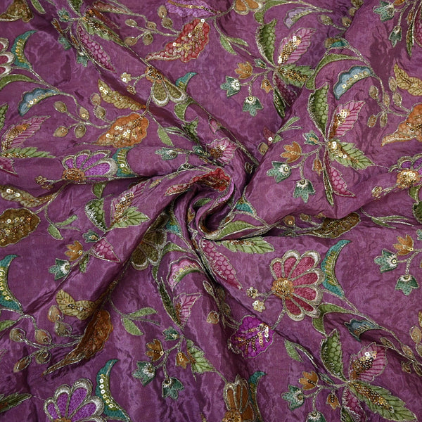 Beautiful Designer Crepe Position Prints, Zari & Sequin Embroidery Fabrics
