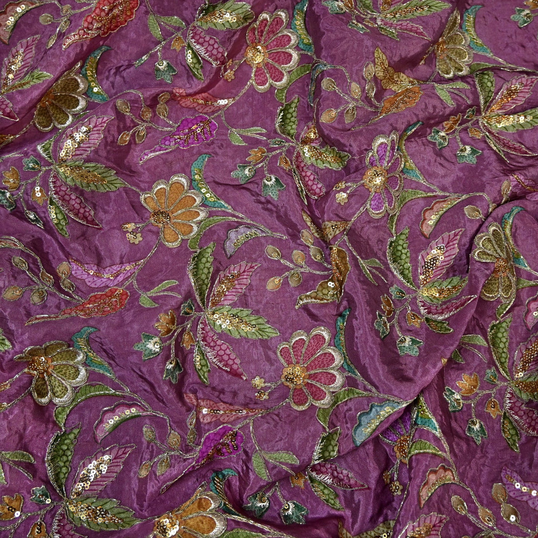 Beautiful Designer Crepe Position Prints, Zari & Sequin Embroidery Fabrics