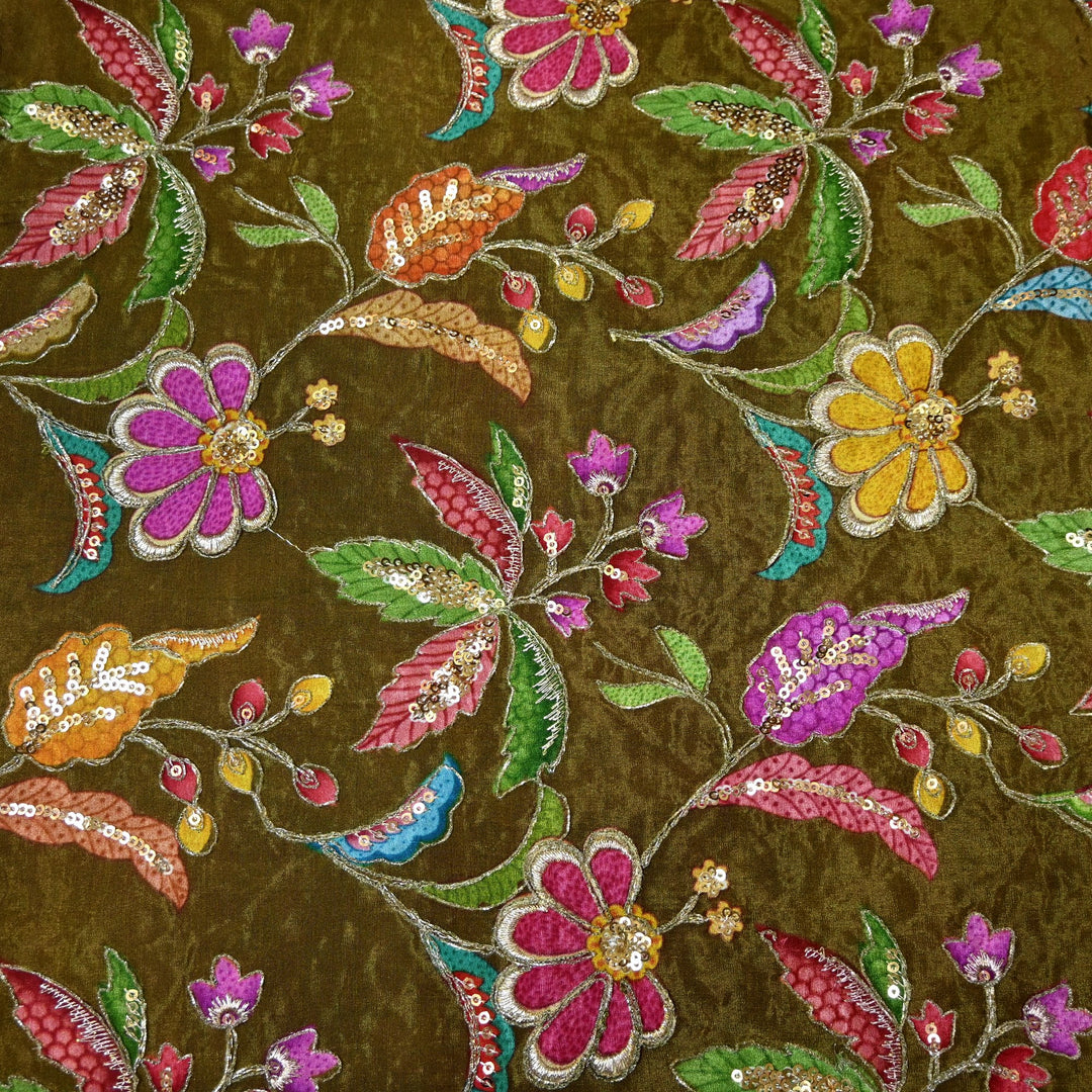 Beautiful Designer Crepe Position Prints, Zari & Sequin Embroidery Fabrics