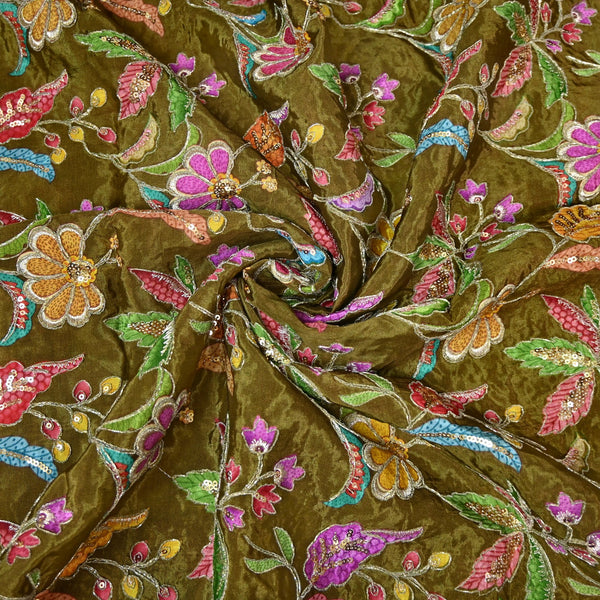 Beautiful Designer Crepe Position Prints, Zari & Sequin Embroidery Fabrics