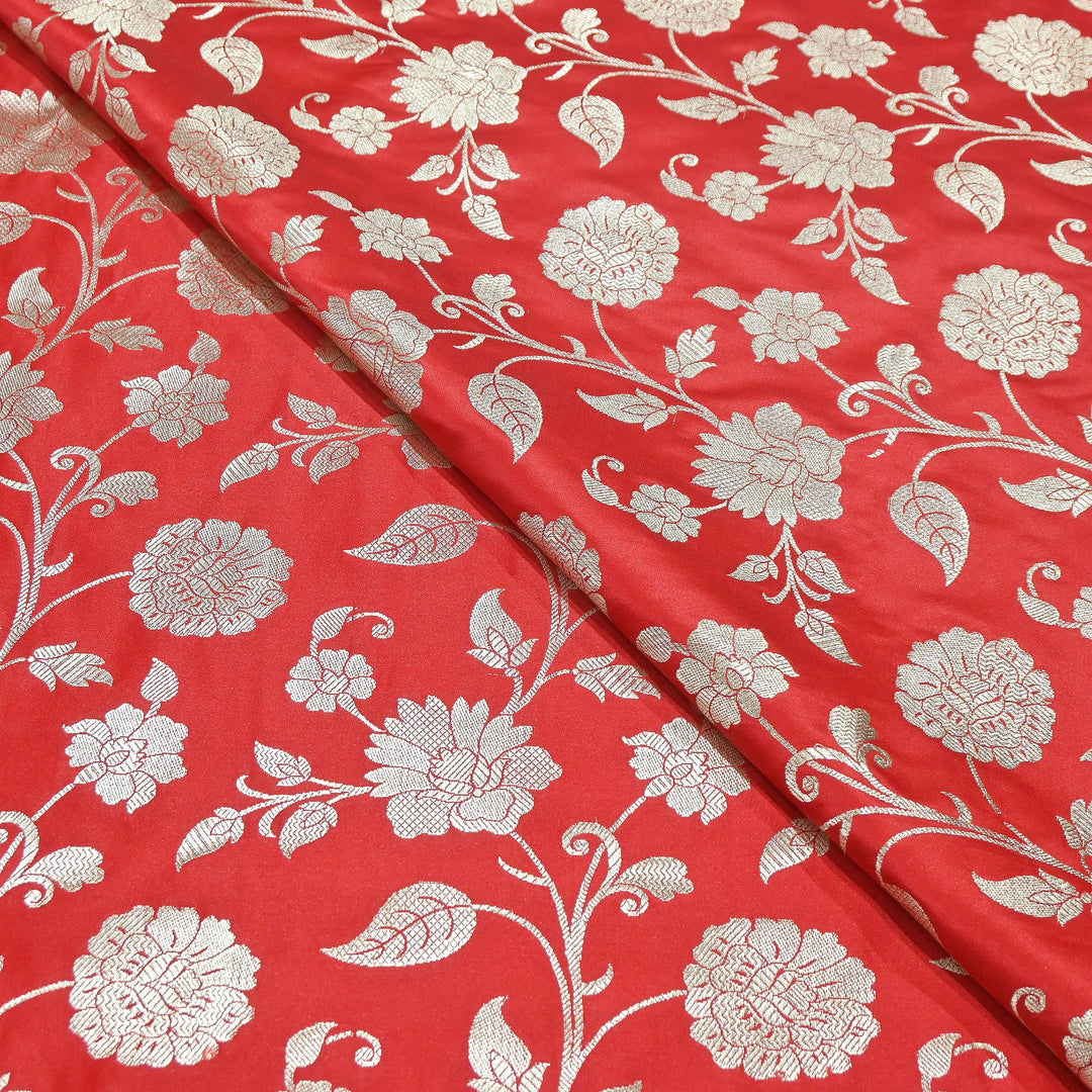 Mashru Satin Silk Zari Jaal Brocade Fabric – Luxury Designer Traditional Silk Fabric - MAS250-6