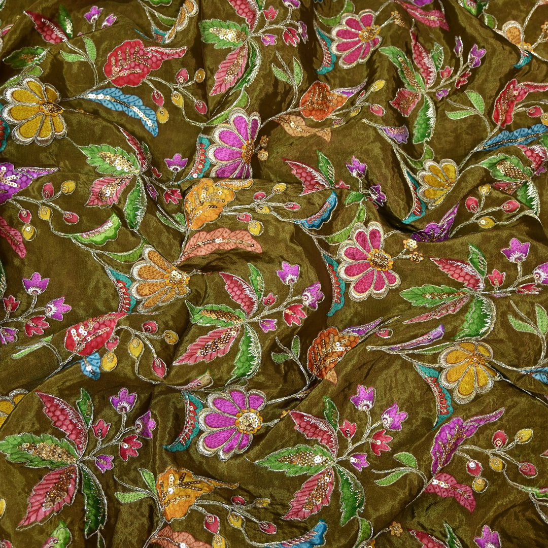 Beautiful Designer Crepe Position Prints, Zari & Sequin Embroidery Fabrics