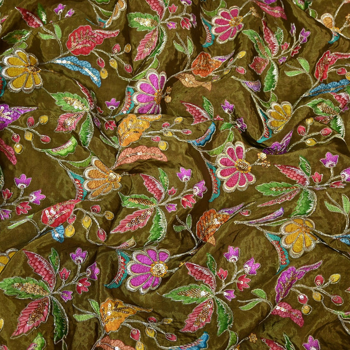 Beautiful Designer Crepe Position Prints, Zari & Sequin Embroidery Fabrics