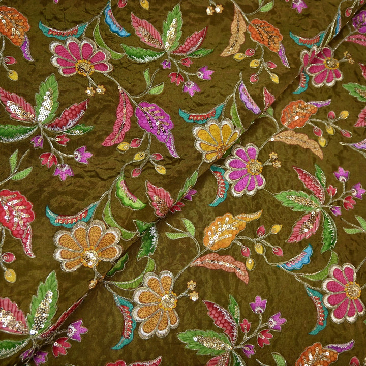 Beautiful Designer Crepe Position Prints, Zari & Sequin Embroidery Fabrics