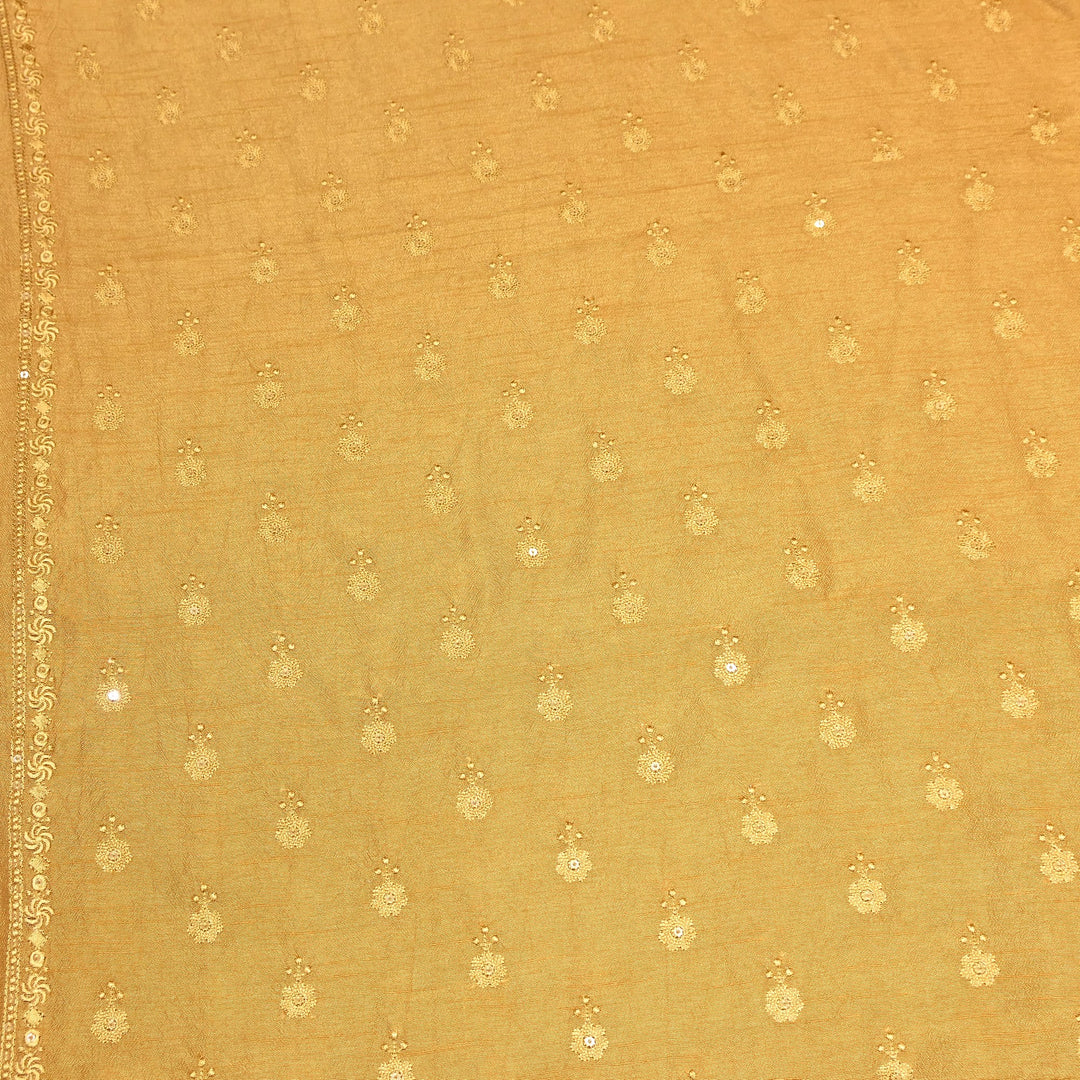 Mustard Yellow Color Bamberg Raw Silk Thread Embroidery Fabric- GP3819-5