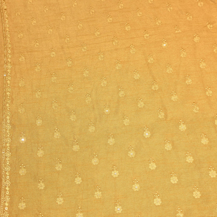 Mustard Yellow Color Bamberg Raw Silk Thread Embroidery Fabric- GP3819-5