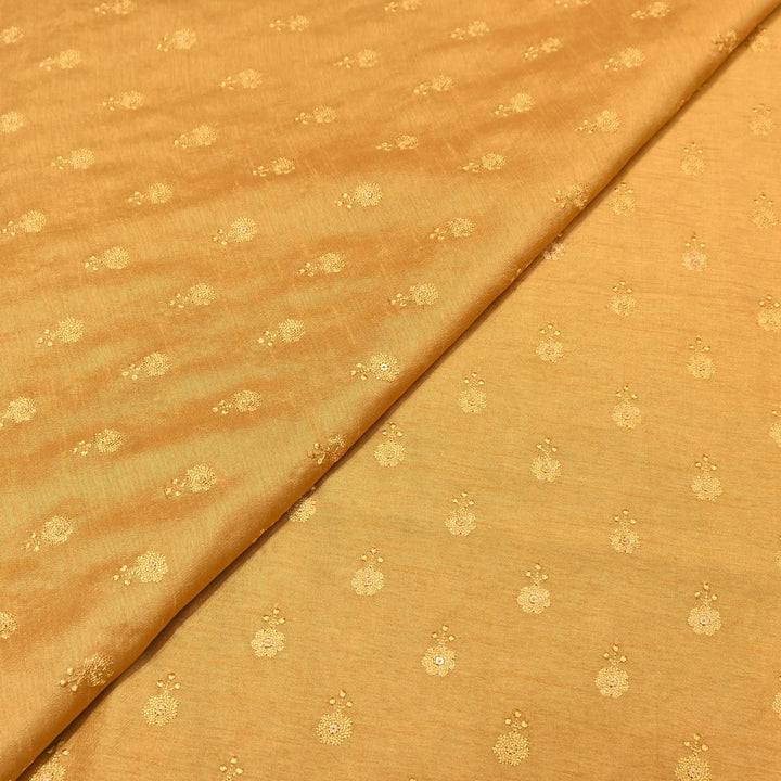 Mustard Yellow Color Bamberg Raw Silk Thread Embroidery Fabric- GP3819-5