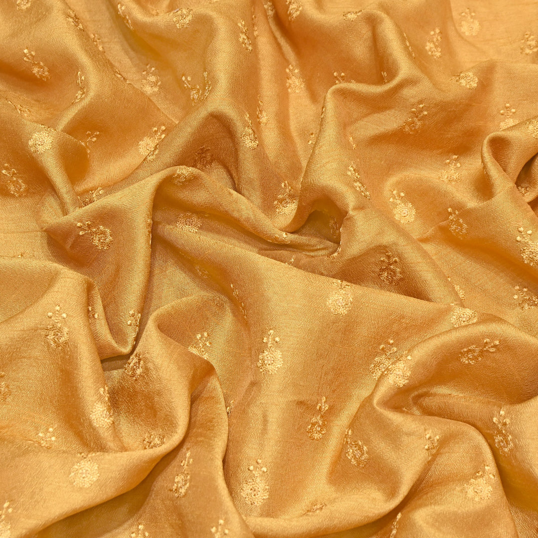 Mustard Yellow Color Bamberg Raw Silk Thread Embroidery Fabric- GP3819-5