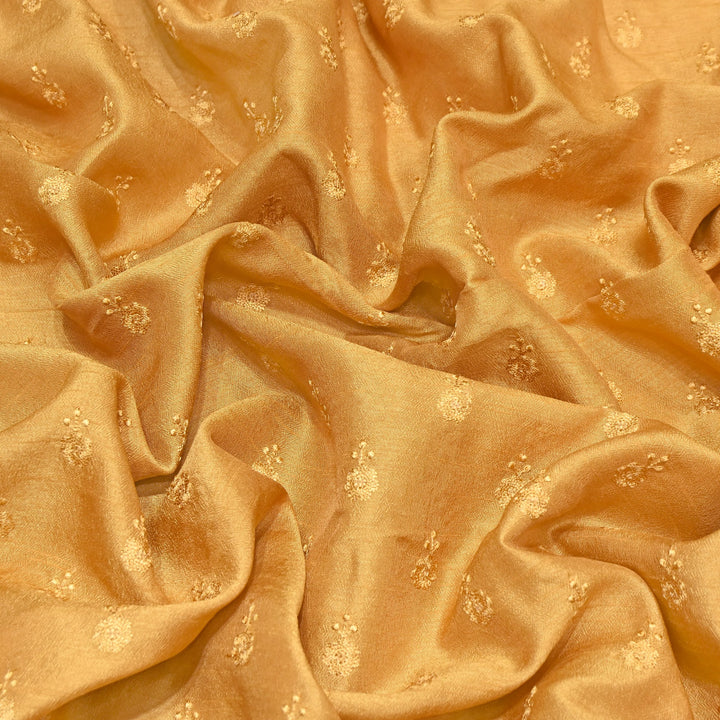 Mustard Yellow Color Bamberg Raw Silk Thread Embroidery Fabric- GP3819-5