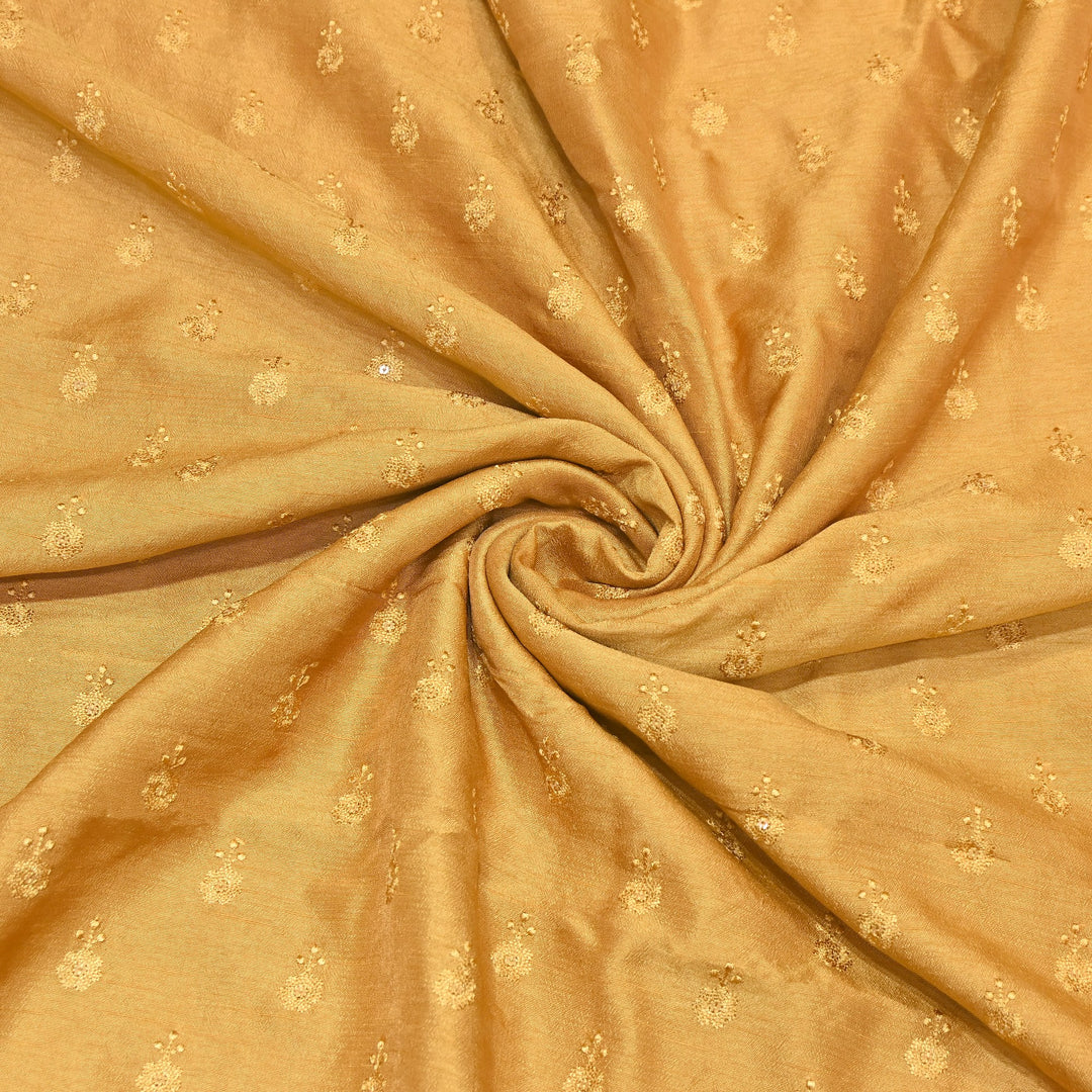 Mustard Yellow Color Bamberg Raw Silk Thread Embroidery Fabric- GP3819-5