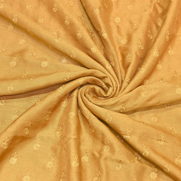 Mustard Yellow Color Bamberg Raw Silk Thread Embroidery Fabric- GP3819-5