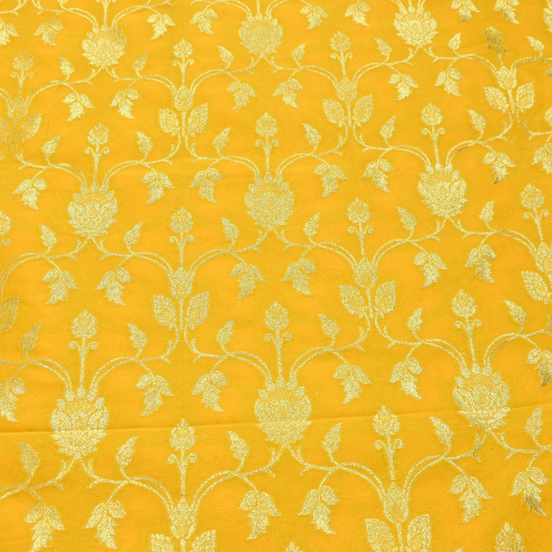 Chanderi Paudi Brocade Jaal Fabric – Traditional Designer Chanderi Silk Fabric - 180000-1