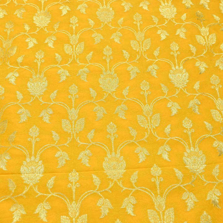 Chanderi Paudi Brocade Jaal Fabric – Traditional Designer Chanderi Silk Fabric - 180000-1
