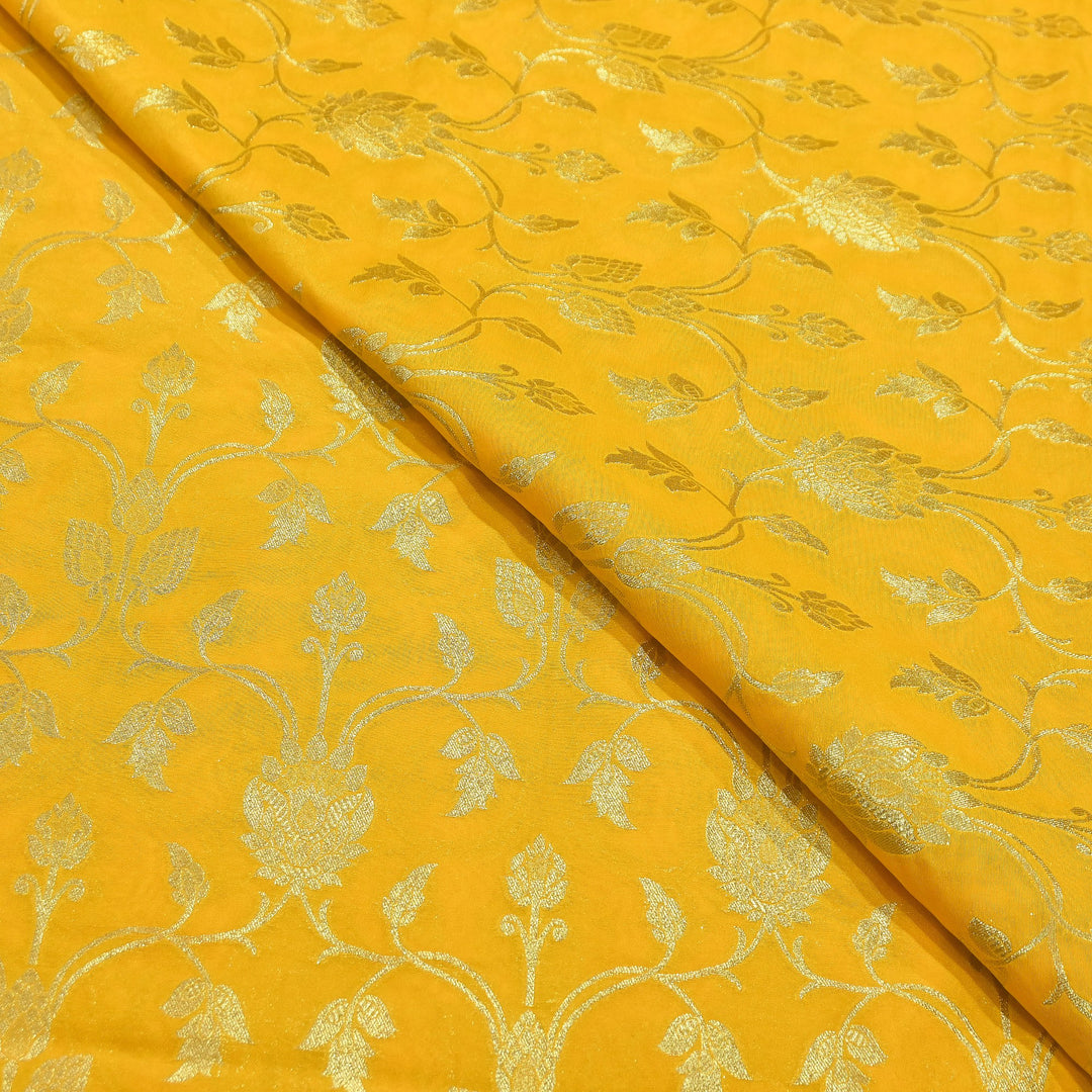 Chanderi Paudi Brocade Jaal Fabric – Traditional Designer Chanderi Silk Fabric - 180000-1