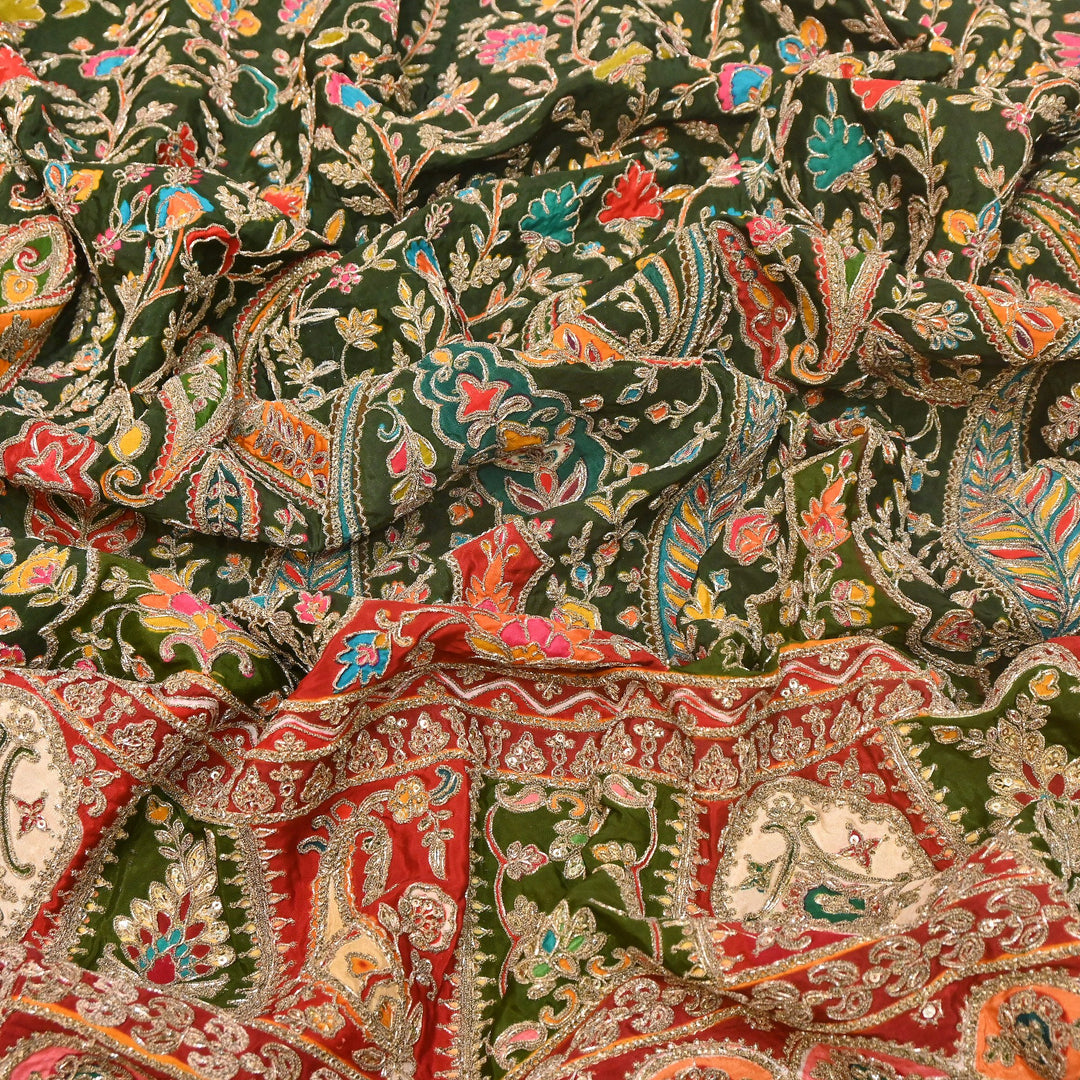 Multi Color Crape Position Print Fabric with Zari Sequins Embroidery- 007166B-02