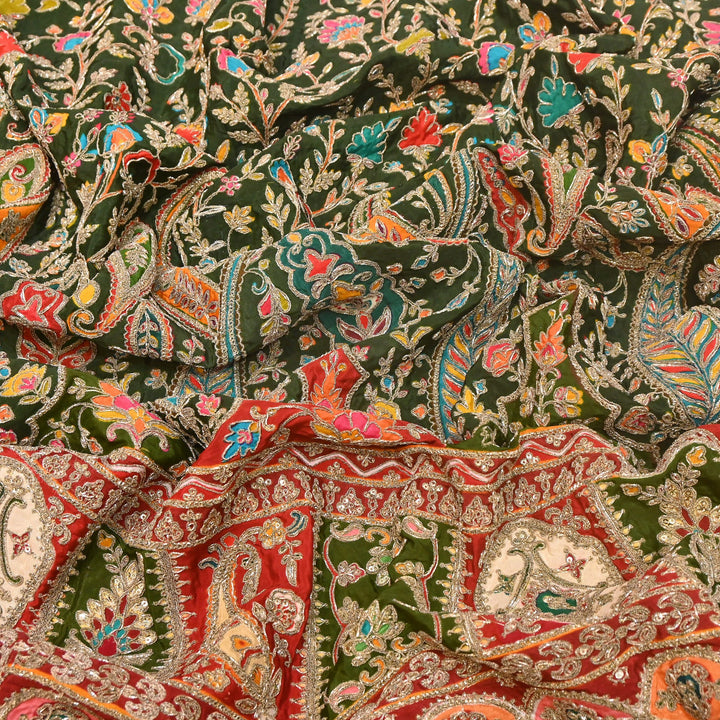 Multi Color Crape Position Print Fabric with Zari Sequins Embroidery- 007166B-02