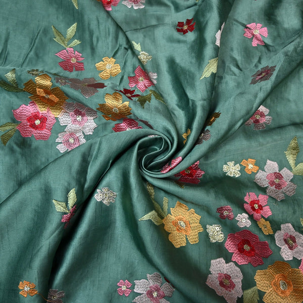 Linen Satin Thread Sequins Embroidery Fabrics