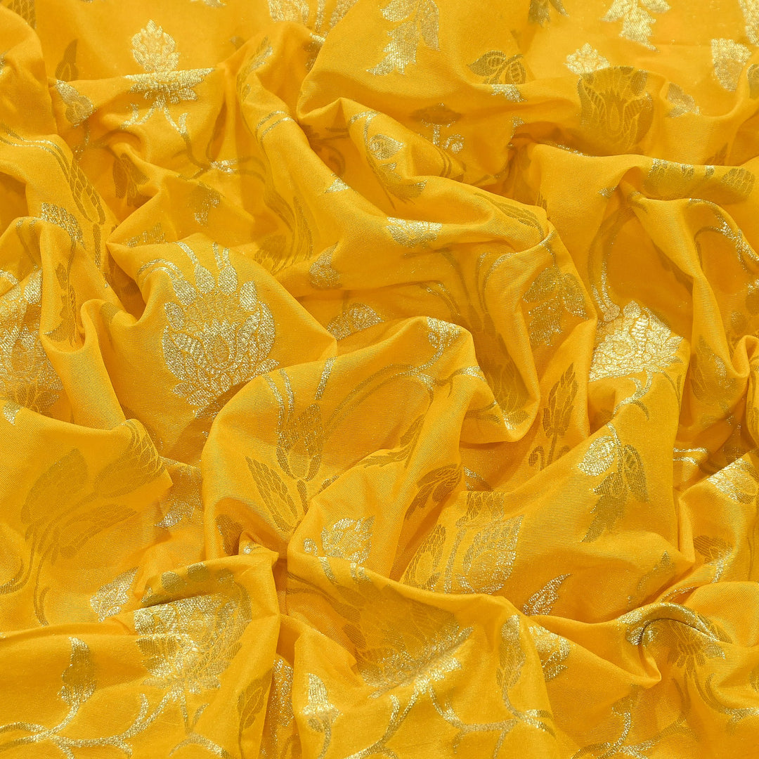 Chanderi Paudi Brocade Jaal Fabric – Traditional Designer Chanderi Silk Fabric - 180000-1