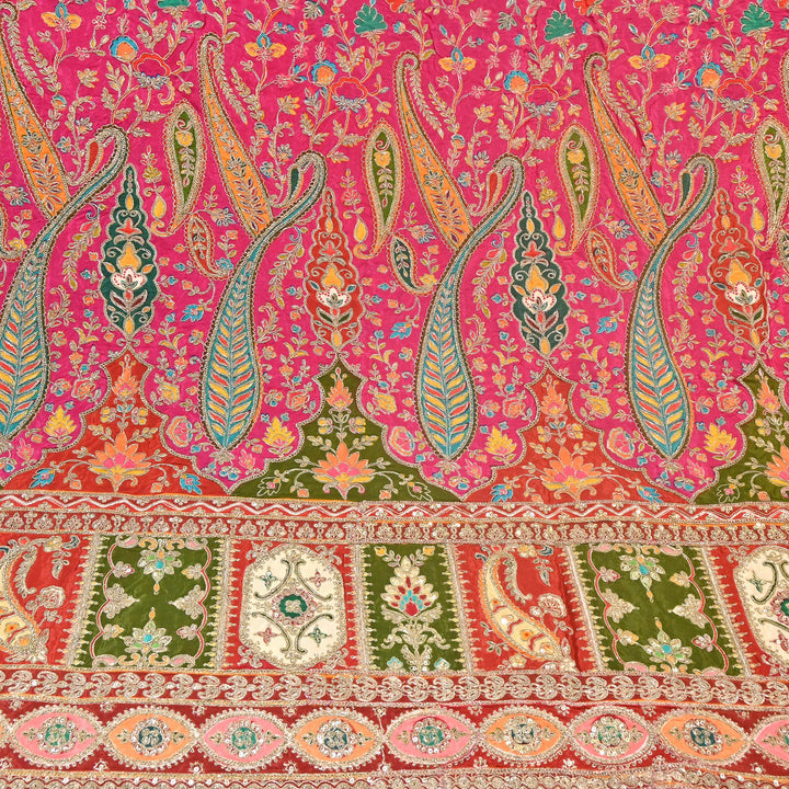 Multi Color Crape Position Print Fabric with Zari Sequins Embroidery- 007166B-05