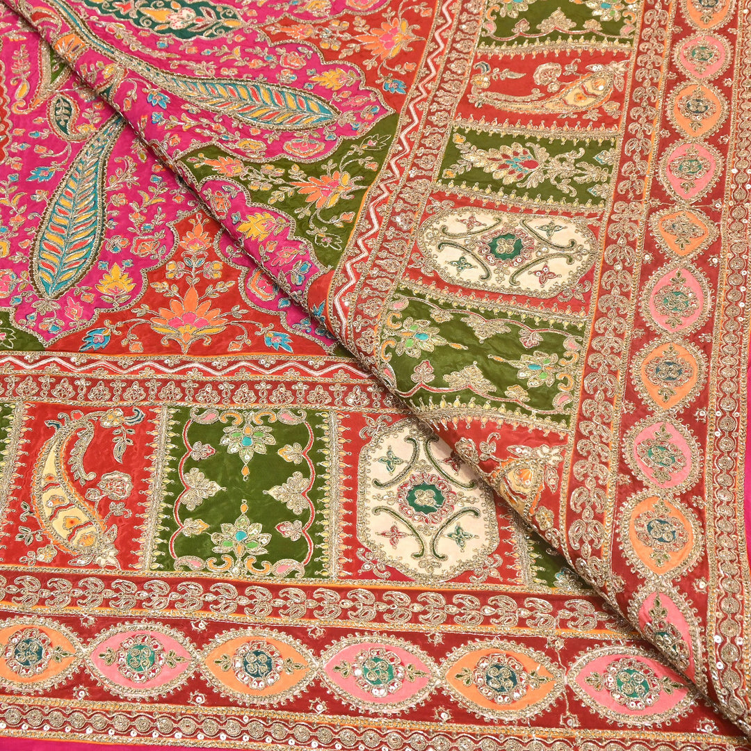 Multi Color Crape Position Print Fabric with Zari Sequins Embroidery- 007166B-05